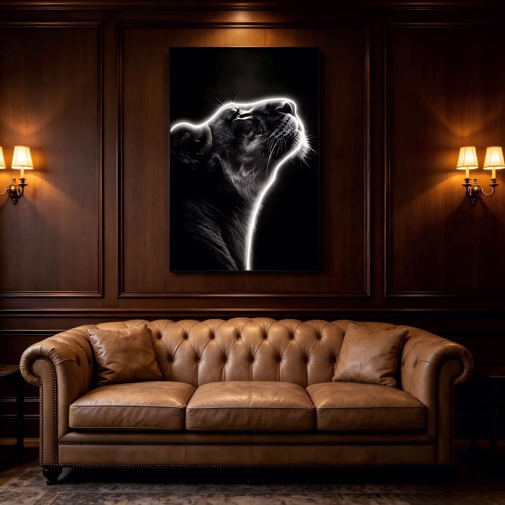 L80CM/31.4INCH Modern Black-and-White Lion Portrait LED Wall Lights with a Glowing Edge Effect for Bars Nightclubs