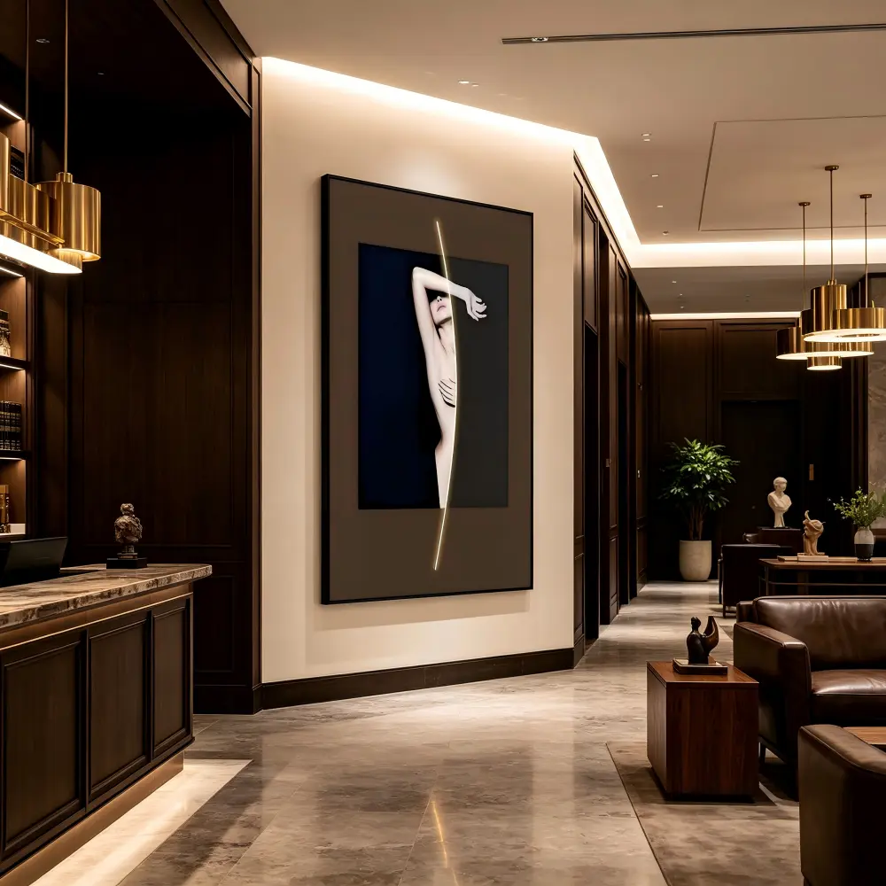 L80CM/31.4INCH Sophisticated Led Canvas Art With Minimalist Female Figure For Luxury Hotel Lobby Styling