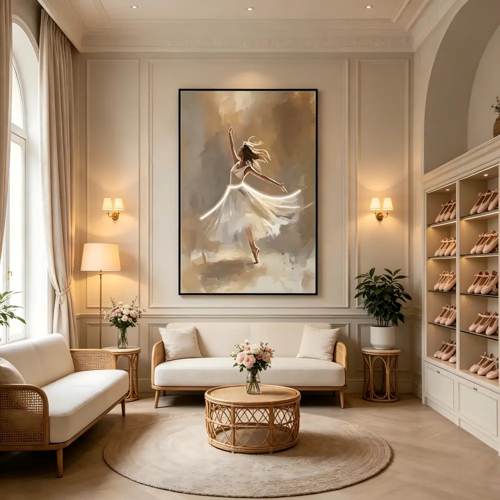 L80CM/31.4INCH Warm Abstract Ballerina Dancer Led Wall Art Canvas For Ballet Studio Interior Decor