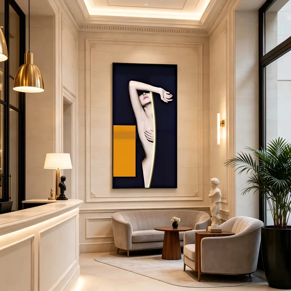 L80CM/31.4INCH Artistic Led Canvas Art With Abstract Female Figure For Upscale Commercial Space Decor Hotel Reception Area Movie Room