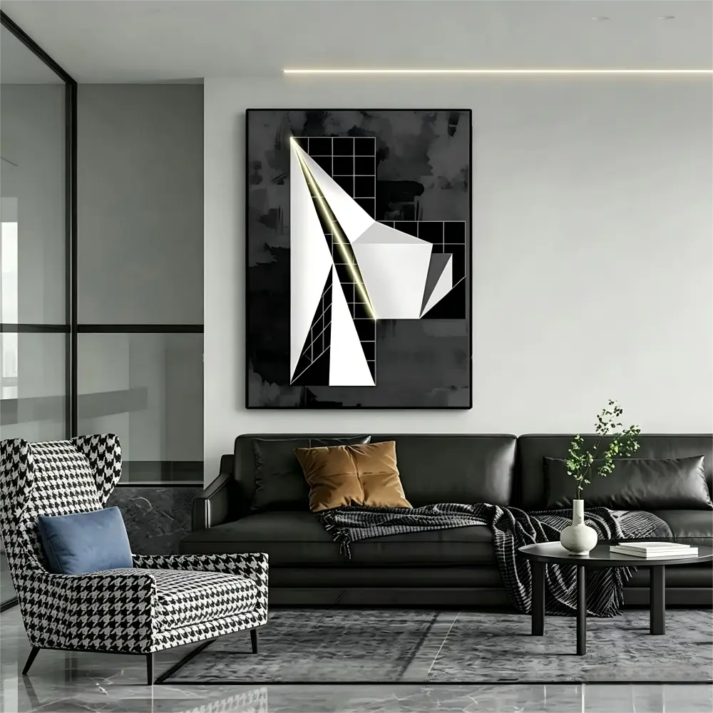 L80CM/31.4INCH Sleek Abstract Geometric LED Wall Art Canvas for Modern Interior Decor Hair Salon Lounge