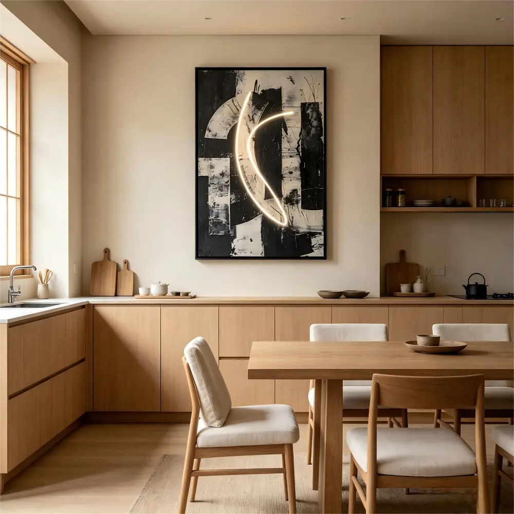 L80CM/31.4INCH Warm Wabi Sabi Abstract LED Wall Art Canvas for Minimalist Interior Styling Yoga Studio