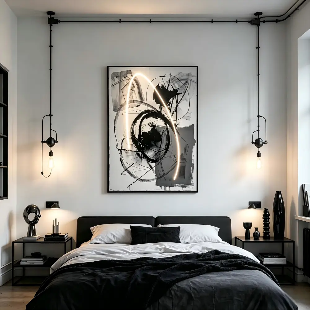L80CM/31.4INCH Minimalist Geometric Abstract LED Wall Art Canvas For Sophisticated Interior Decor
