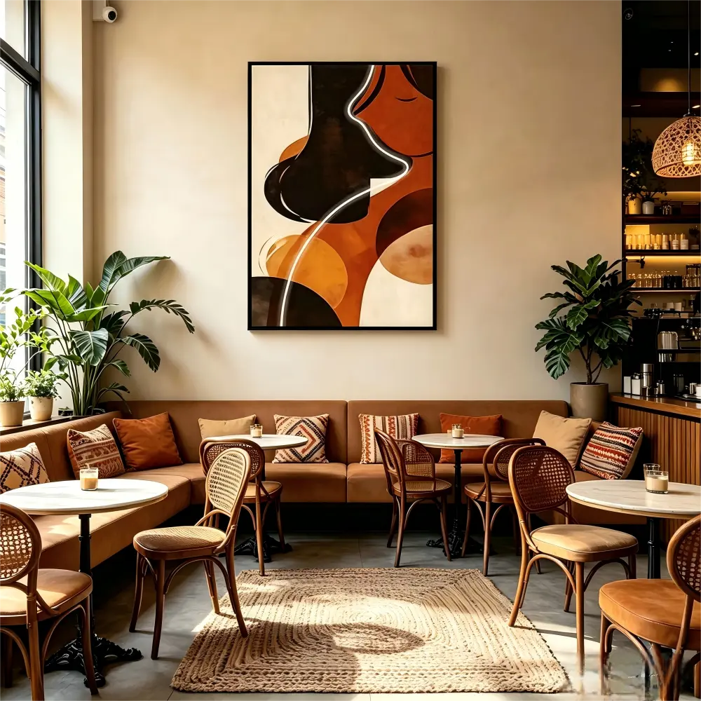L80CM/31.4INCH Earthy Abstract Figure LED Wall Pictures For Bohemian Interior Decor Coffee Shop Tea Room