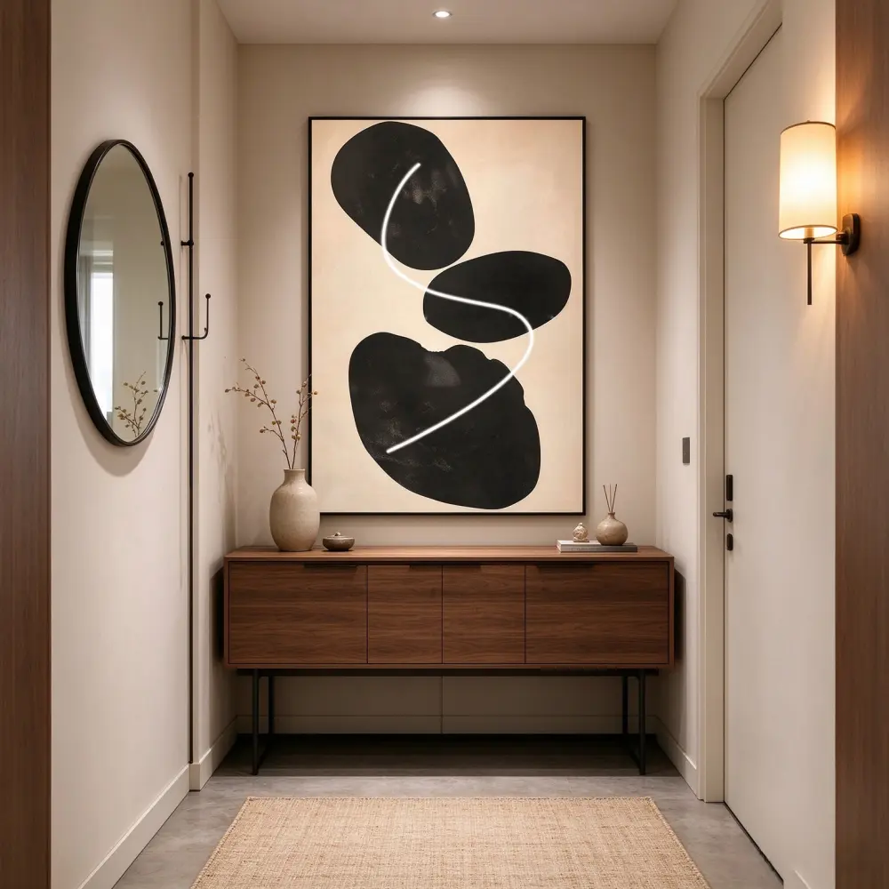 Refined Led Wall Canvas Art Abstract Black Shapes For Art Studio Office