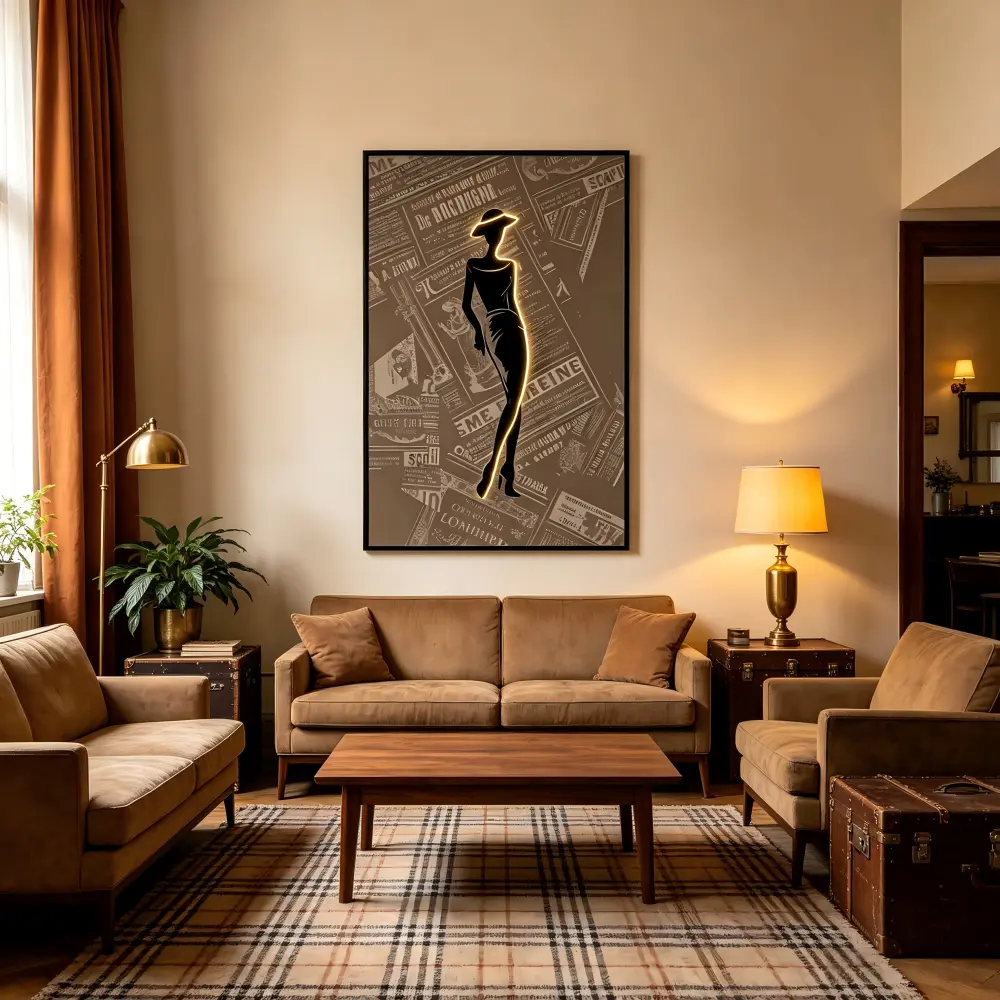 L80CM/31.4INCH Vintage Led Wall Canvas Art Retro Fashion Lady Decor For Office Fine Dining Restaurant Streetwear Store Coffee Shop