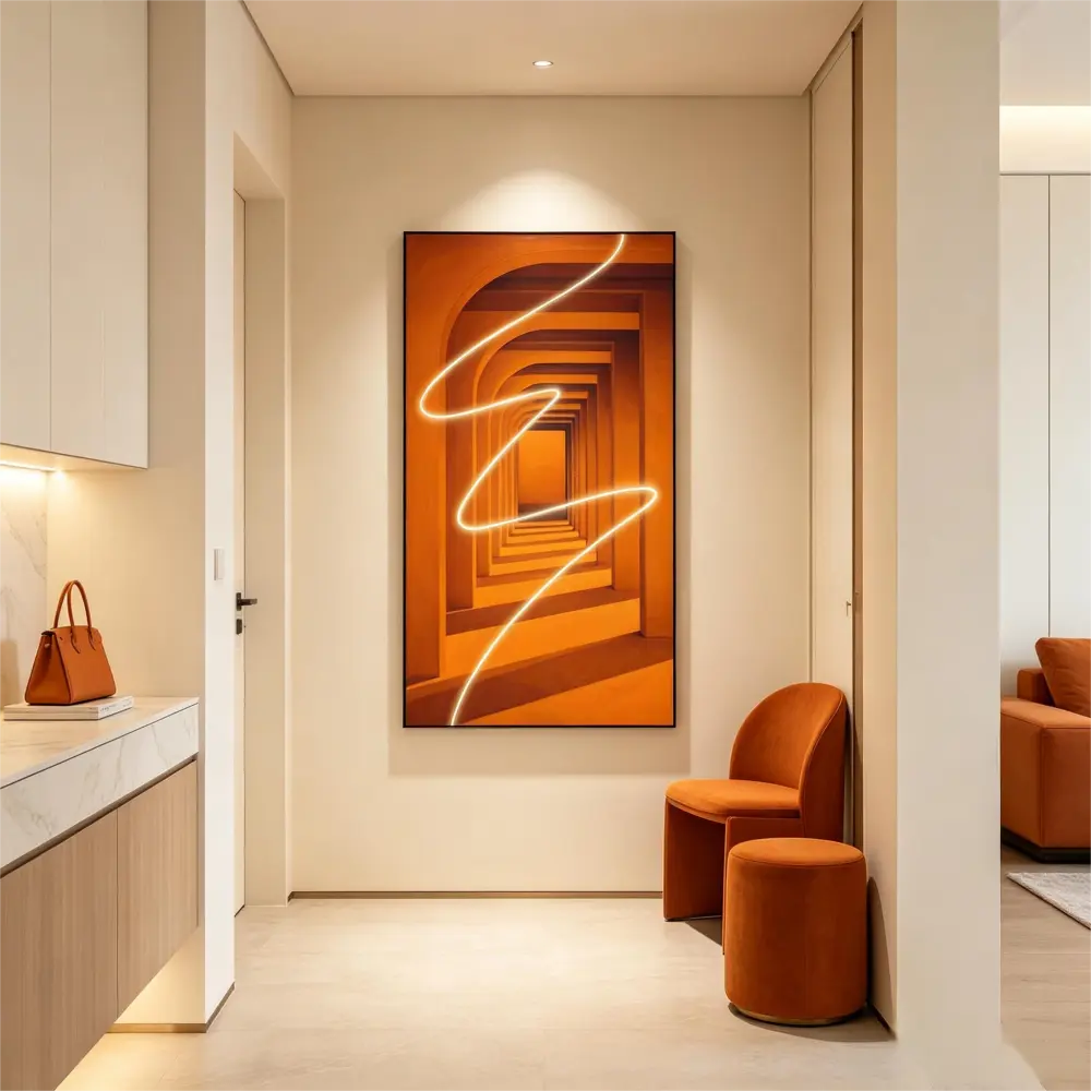 Vibrant Led Wall Canvas Art Orange Archway For Fashion Jewelry Boutique Art Studio
