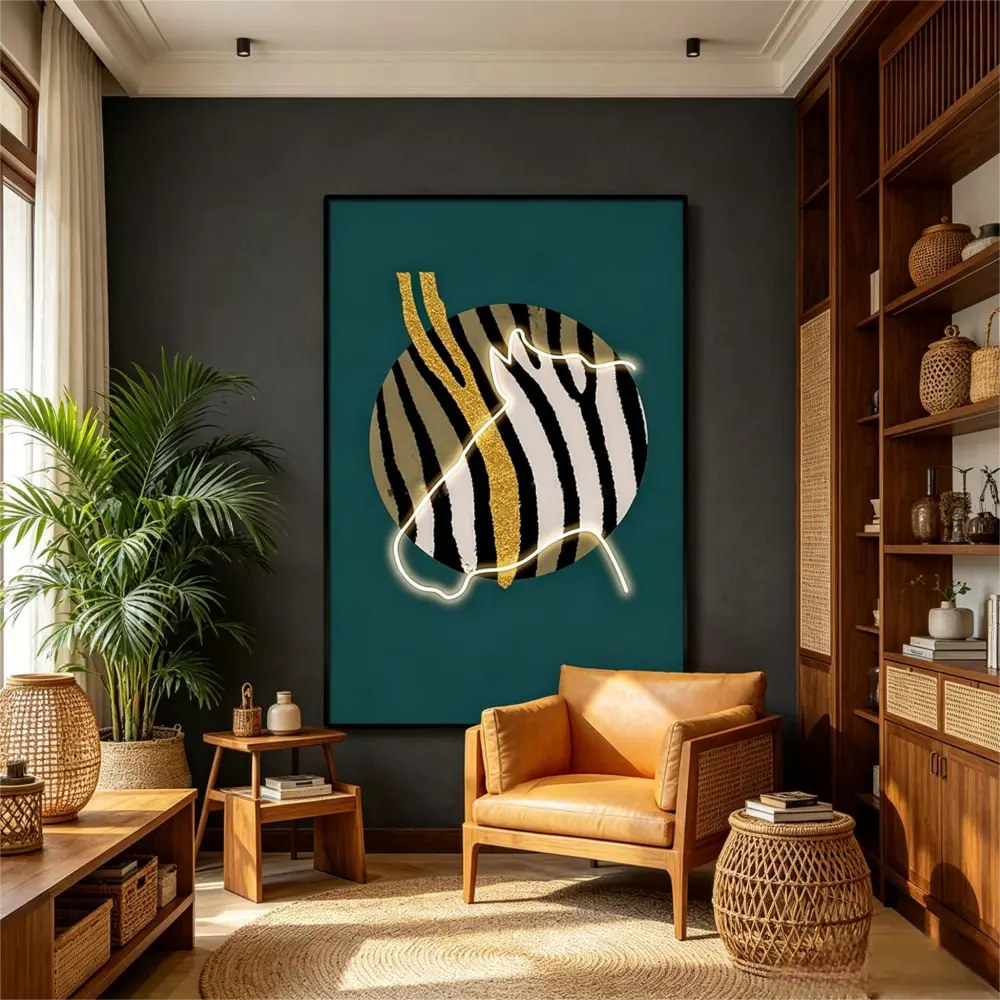 Vibrant Led Wall Art Canvas Abstract Zebra For Office Art Studio Hospitality