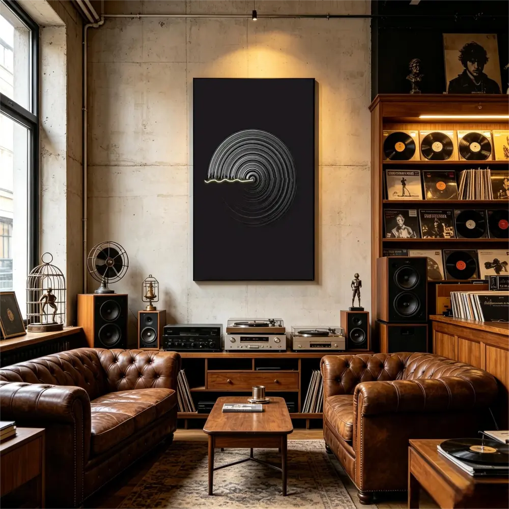 Sleek Led Wall Pictures Vinyl Record Wave For Office Concert Hall Art Studio