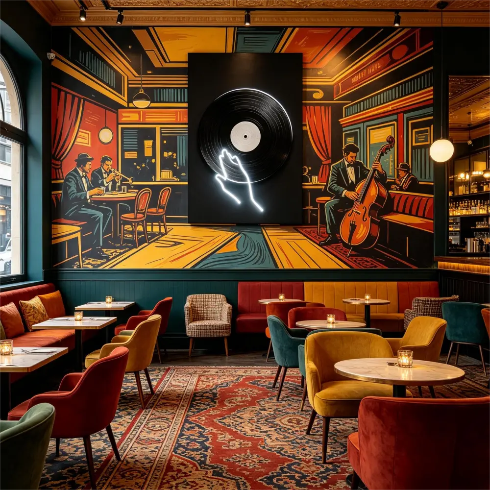 Retro Led Wall Art Canvas Vinyl Record For Concert Hall Fine Dining Boutique