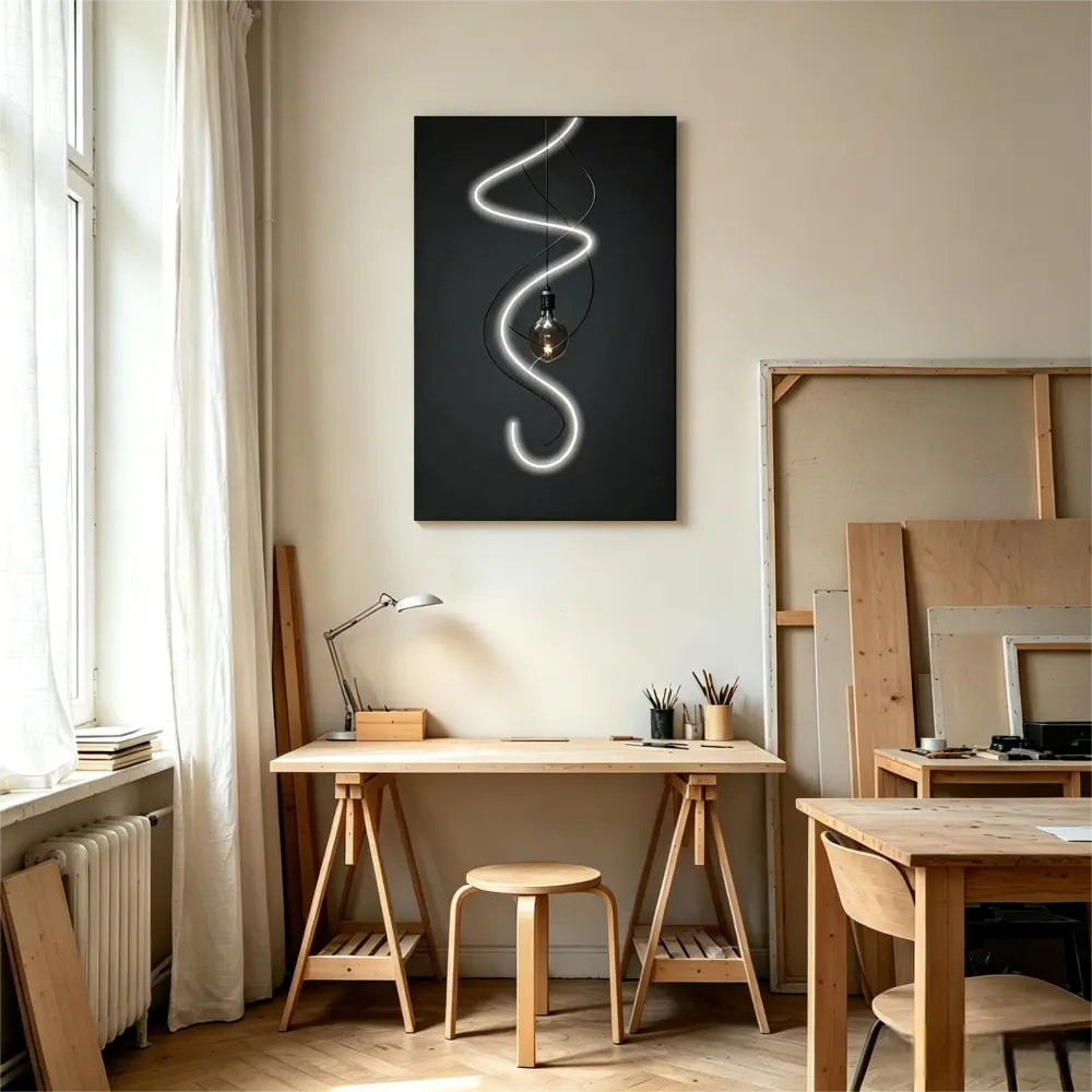 Elegant Led Wall Pictures Curved Neon Bulb For Art Studio Office Hospitality